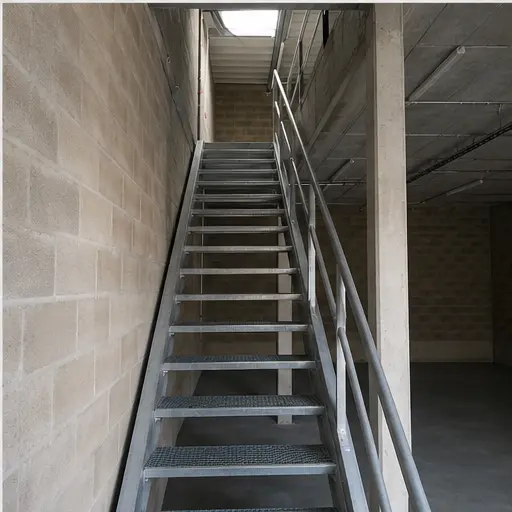 Escalier métallique desservant le niveau supérieur